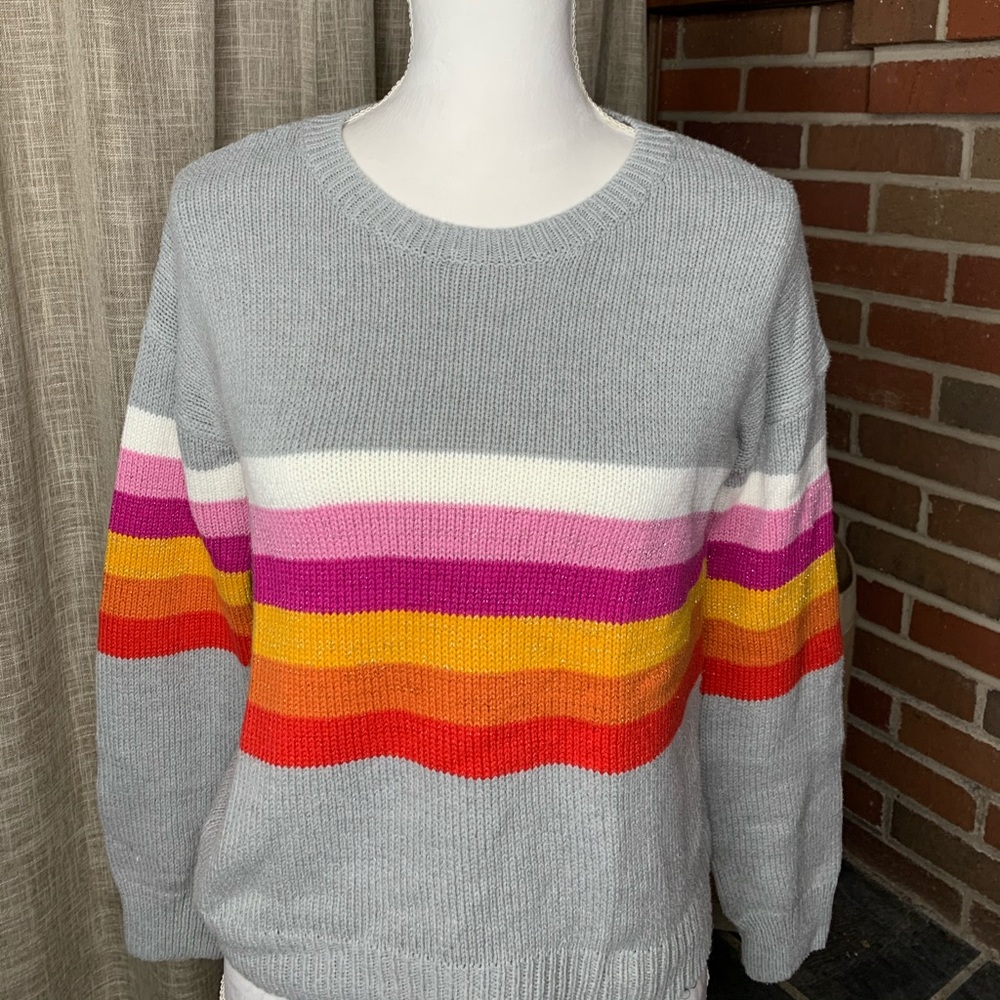 Pink Rose- crew neck sweater with stripes 🔥